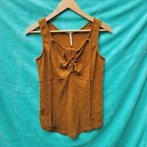 NEW Free People "Tie Me Up" front lace tank in mustard size medium